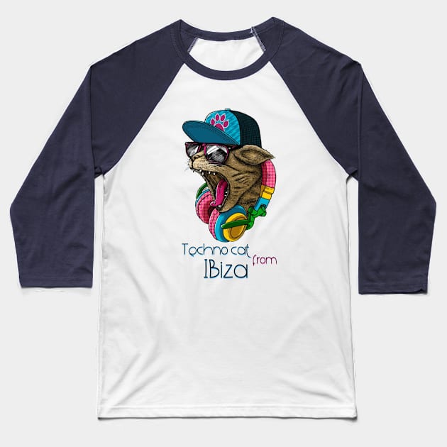 Techno cat from Ibiza - Catsondrugs.com - Techno Party Ibiza Rave Dance Underground Festival Spring Break  Berlin Good Vibes Trance Dance technofashion technomusic housemusic Baseball T-Shirt by catsondrugs.com